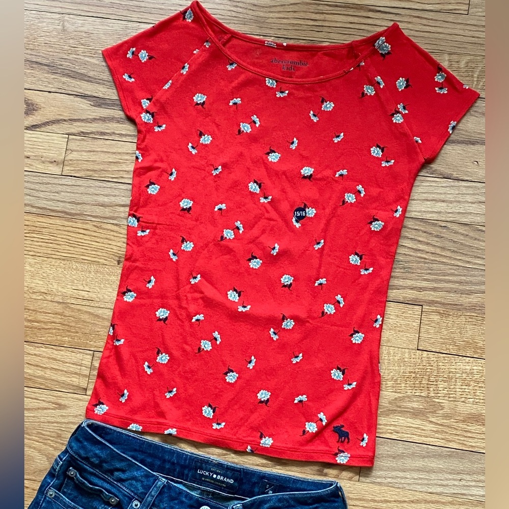 abercrombie kids girls flower print red t-shirt size 15/16